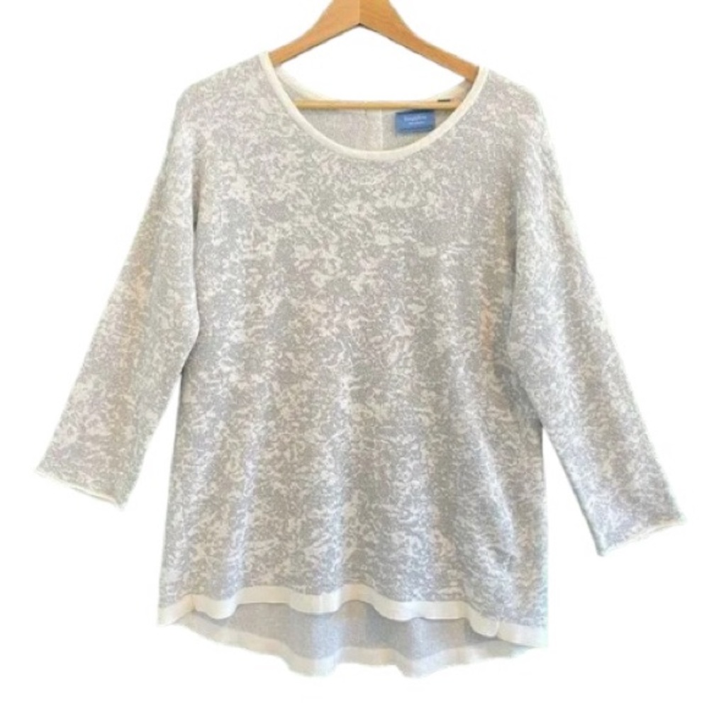 Vera Wang Tunic Sweater Knit Metallic Glitter Silver Cream Gray Size S
